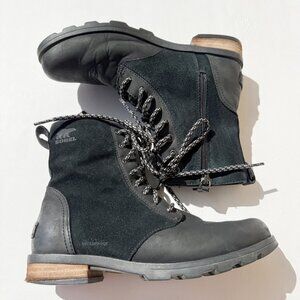 Sorel Emelie Black Combat Waterproof Ankle Boots